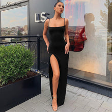 Load image into Gallery viewer, Macheda Spaghetti Strap Dress Split Solid  Ankle Length
