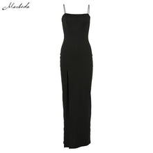 Load image into Gallery viewer, Macheda Spaghetti Strap Dress Split Solid  Ankle Length
