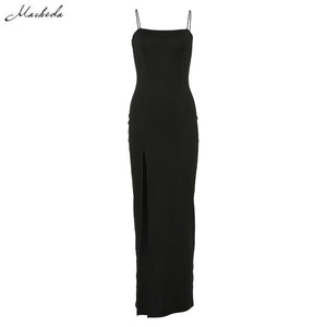 Macheda Spaghetti Strap Dress Split Solid  Ankle Length