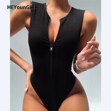 Load image into Gallery viewer, HEYounGIRL Summer Sleeveless Solid Bodycon Bodysuit Women Zipper Casual Short Jumpsuit Ladies Fashion Basic Body Suit Top 2020
