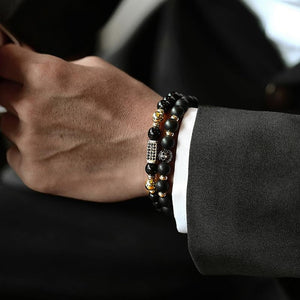 2pcs/ Set Matte Lava Stone Bead Bracelet For Men Jewelry Gift