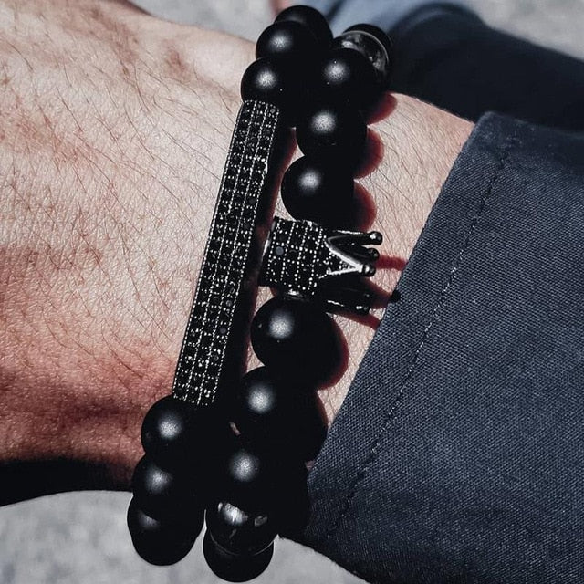 2pcs/ Set Matte Lava Stone Bead Bracelet For Men Jewelry Gift