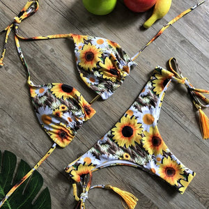 Women's Striped beach Floral Sexy Suits Low Waist Young Style