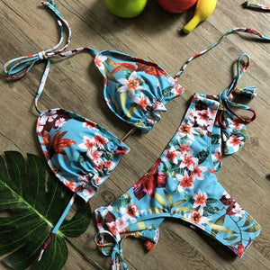 Women's Striped beach Floral Sexy Suits Low Waist Young Style