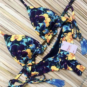 Women's Striped beach Floral Sexy Suits Low Waist Young Style
