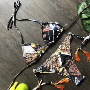Women's Striped beach Floral Sexy Suits Low Waist Young Style
