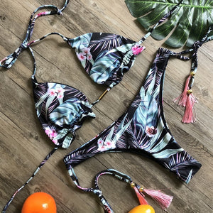 Women's Striped beach Floral Sexy Suits Low Waist Young Style