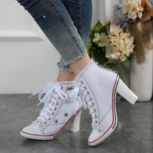 Load image into Gallery viewer, Women demin canvas shoes casual high heels zapatos cowboy fashion sexy high heels ladies shoes women rivet canvas pumps MC-53
