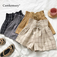 Load image into Gallery viewer, Retro Plaid Summer Shorts Lace Up High Waist Wide Leg
