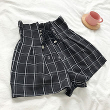 Load image into Gallery viewer, Retro Plaid Summer Shorts Lace Up High Waist Wide Leg
