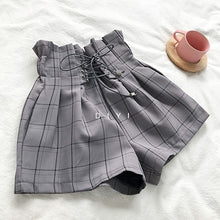 Load image into Gallery viewer, Retro Plaid Summer Shorts Lace Up High Waist Wide Leg
