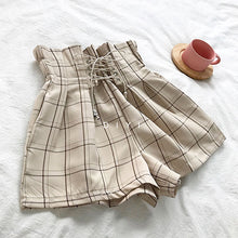 Load image into Gallery viewer, Retro Plaid Summer Shorts Lace Up High Waist Wide Leg

