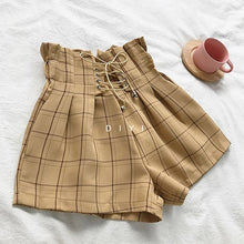 Load image into Gallery viewer, Retro Plaid Summer Shorts Lace Up High Waist Wide Leg
